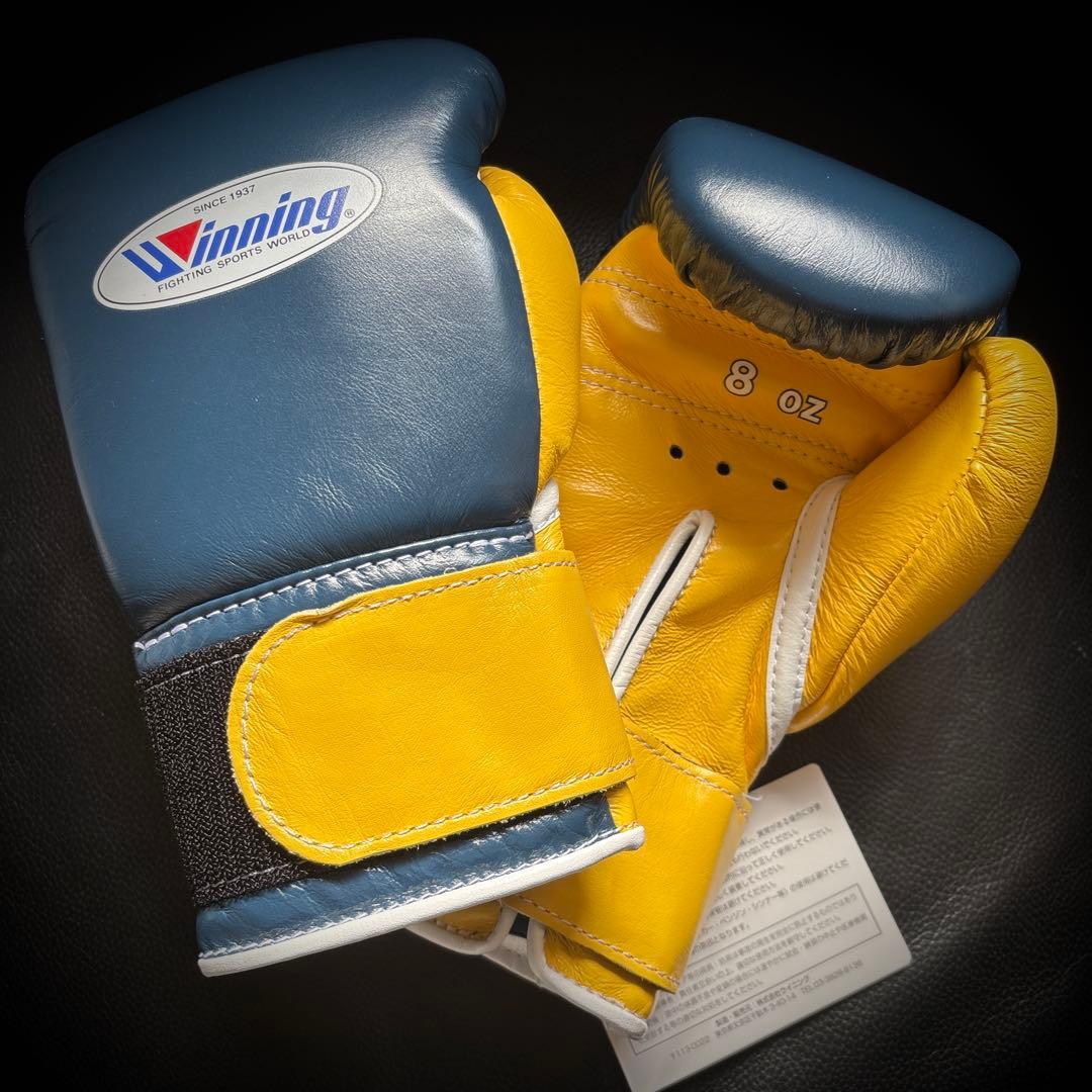 新品特注Winning ボクシンググローブ 8oz ネイビー/イエロー