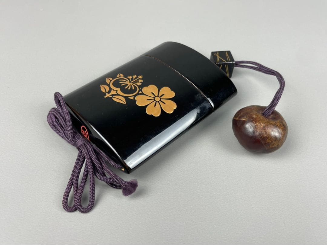 平安 象彦 印籠 共箱付 漆芸 金蒔絵 骨董 提物 木地塗り桜蒔絵 提げ物 根付