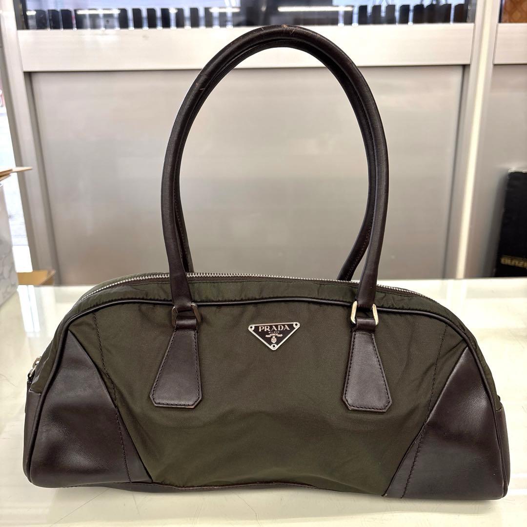 PRADA プラダ 横長 肩掛けショルダーバッグ トートバッグ ナイロン×レザー