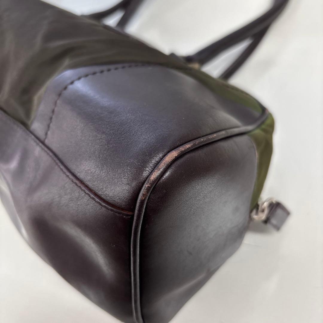 PRADA プラダ 横長 肩掛けショルダーバッグ トートバッグ ナイロン×レザー