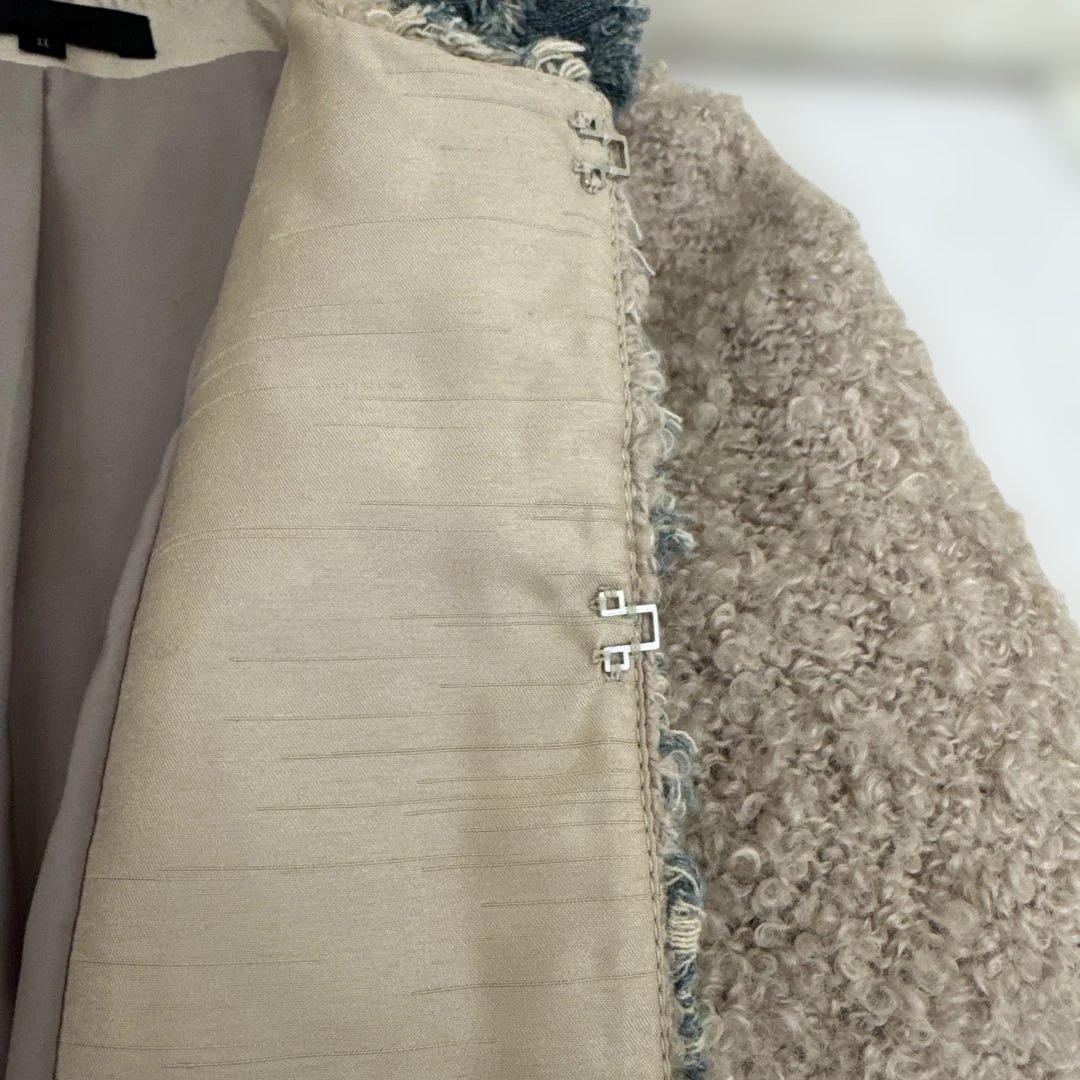 ノーカラーツイードジャケット フリンジ付き