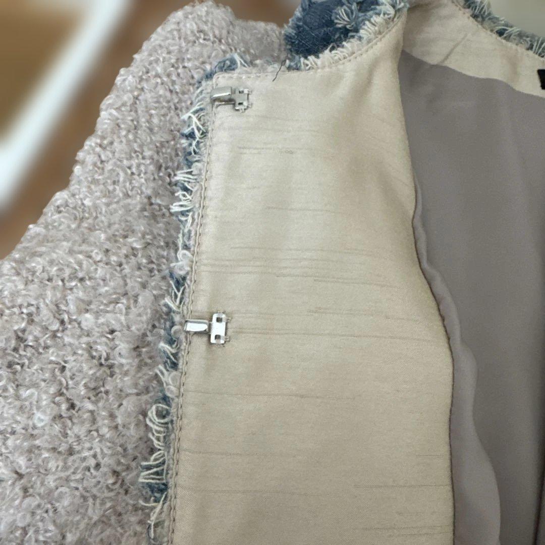 ノーカラーツイードジャケット フリンジ付き