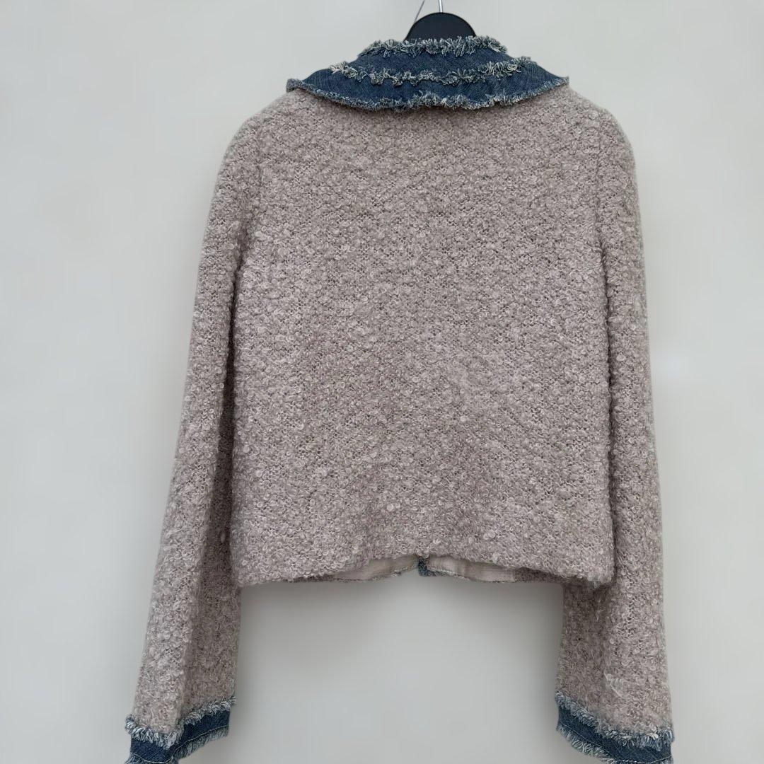 ノーカラーツイードジャケット フリンジ付き