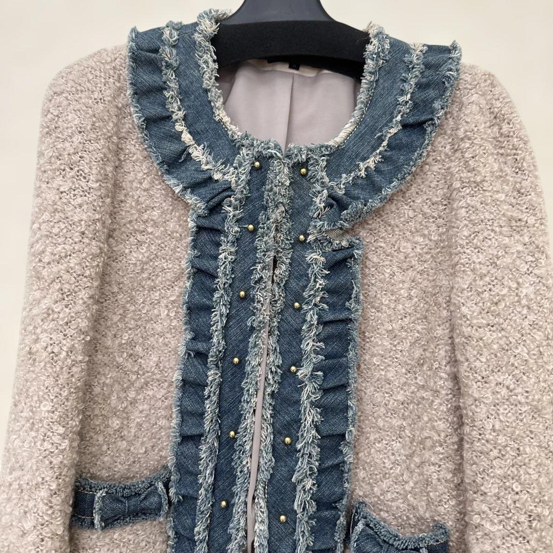 ノーカラーツイードジャケット フリンジ付き