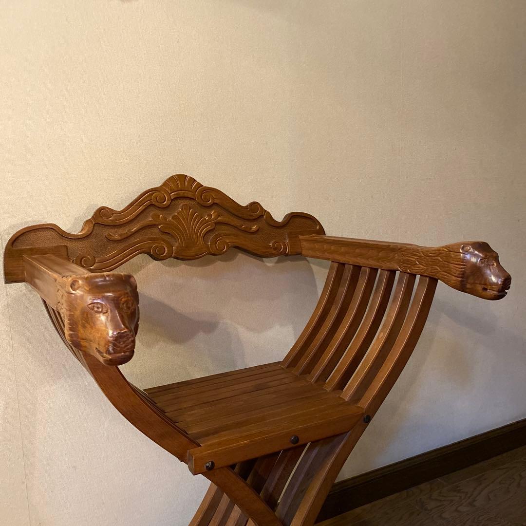 木製　インテリア　チェア　椅子　ライオン　ウッドチェア　木彫　アンティーク