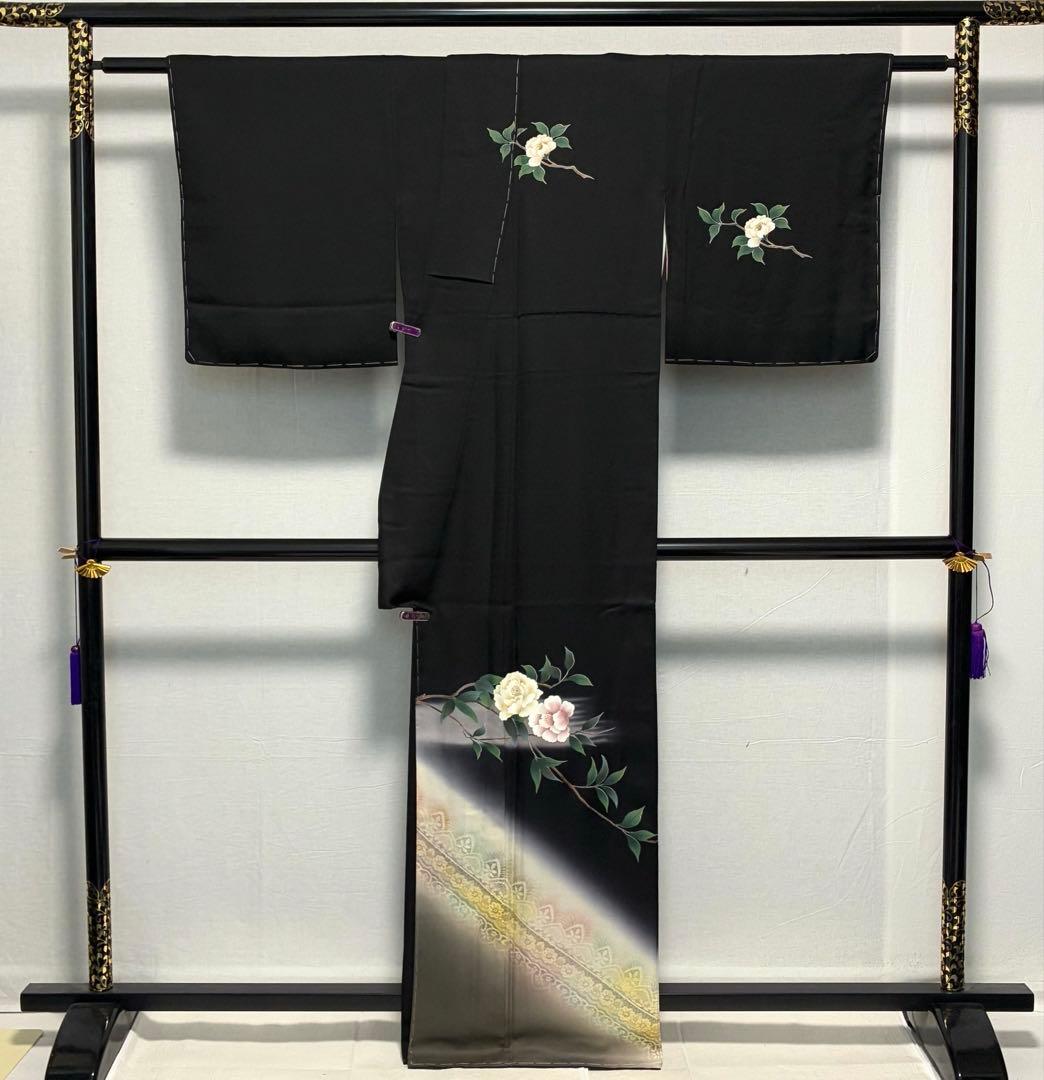 D230 訪問着　椿　正絹　着物　袷　しつけ糸付き未使用極美品