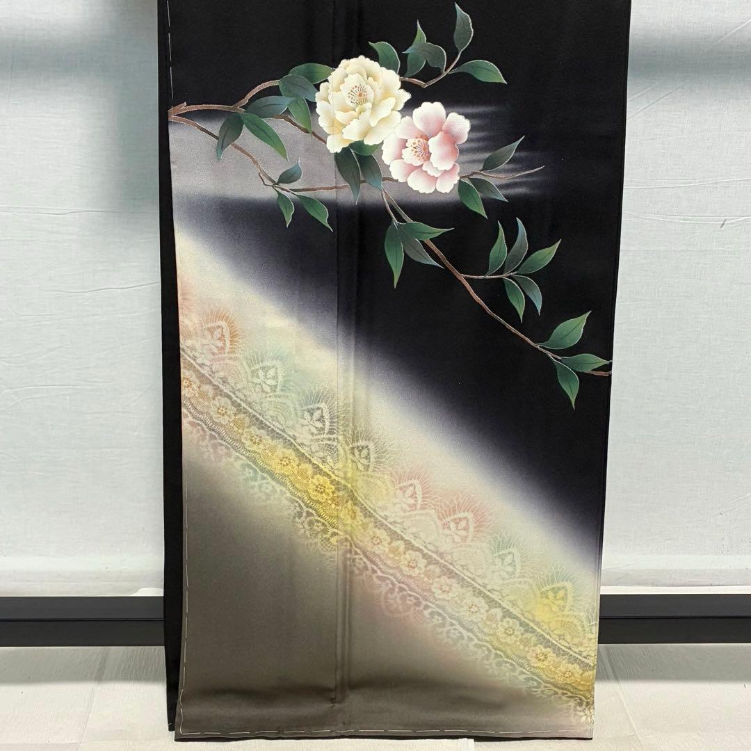 D230 訪問着　椿　正絹　着物　袷　しつけ糸付き未使用極美品