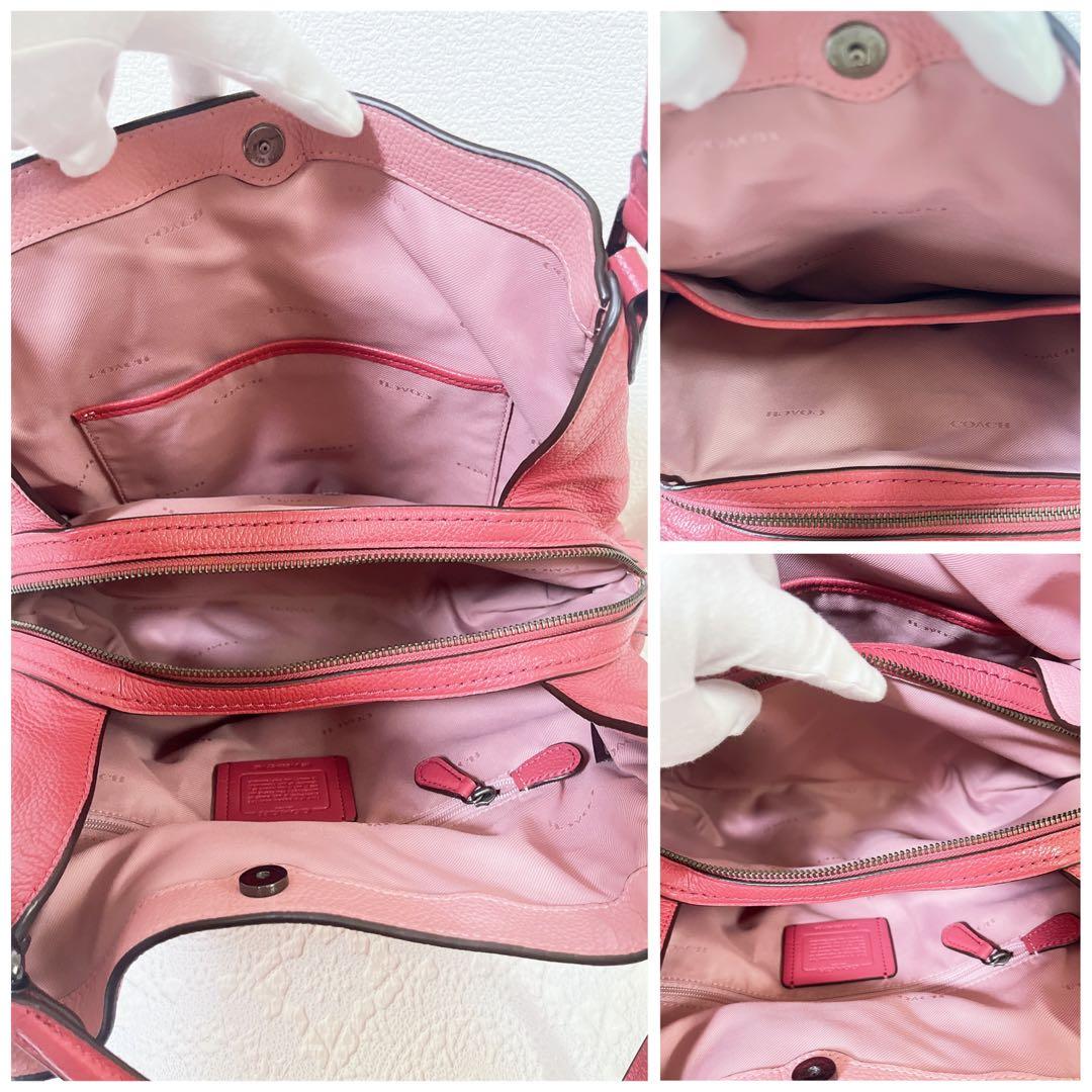 【極美品】COACH コーチ トートバッグ 肩掛け ピンク系 大容量 チャーム付