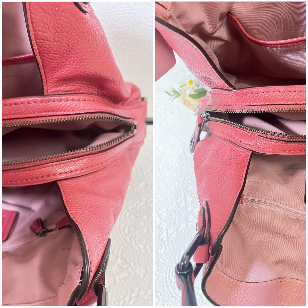 【極美品】COACH コーチ トートバッグ 肩掛け ピンク系 大容量 チャーム付
