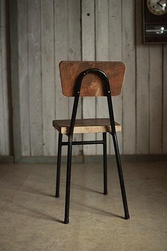 鉄脚と古材の椅子　チェア　古家具　インダストリアル