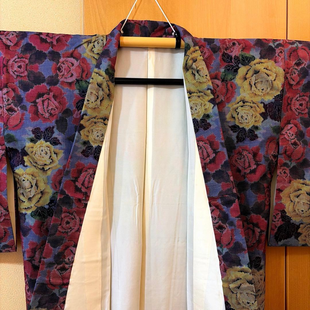 メ*メ様 正絹大島紬ばらの花柄アンサンブルーアンティーク