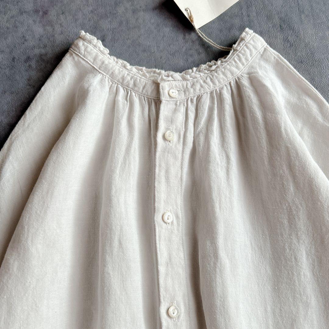 nest Robe ⿻ リネン 近江晒レース切り替え袖ワンピース 白 ナチュラル