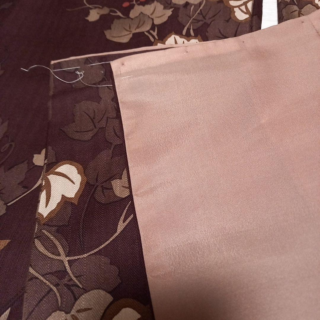 【未使用】WAKKA の うきうき小紋 渋い紫 葡萄葉模様 正絹 未使用