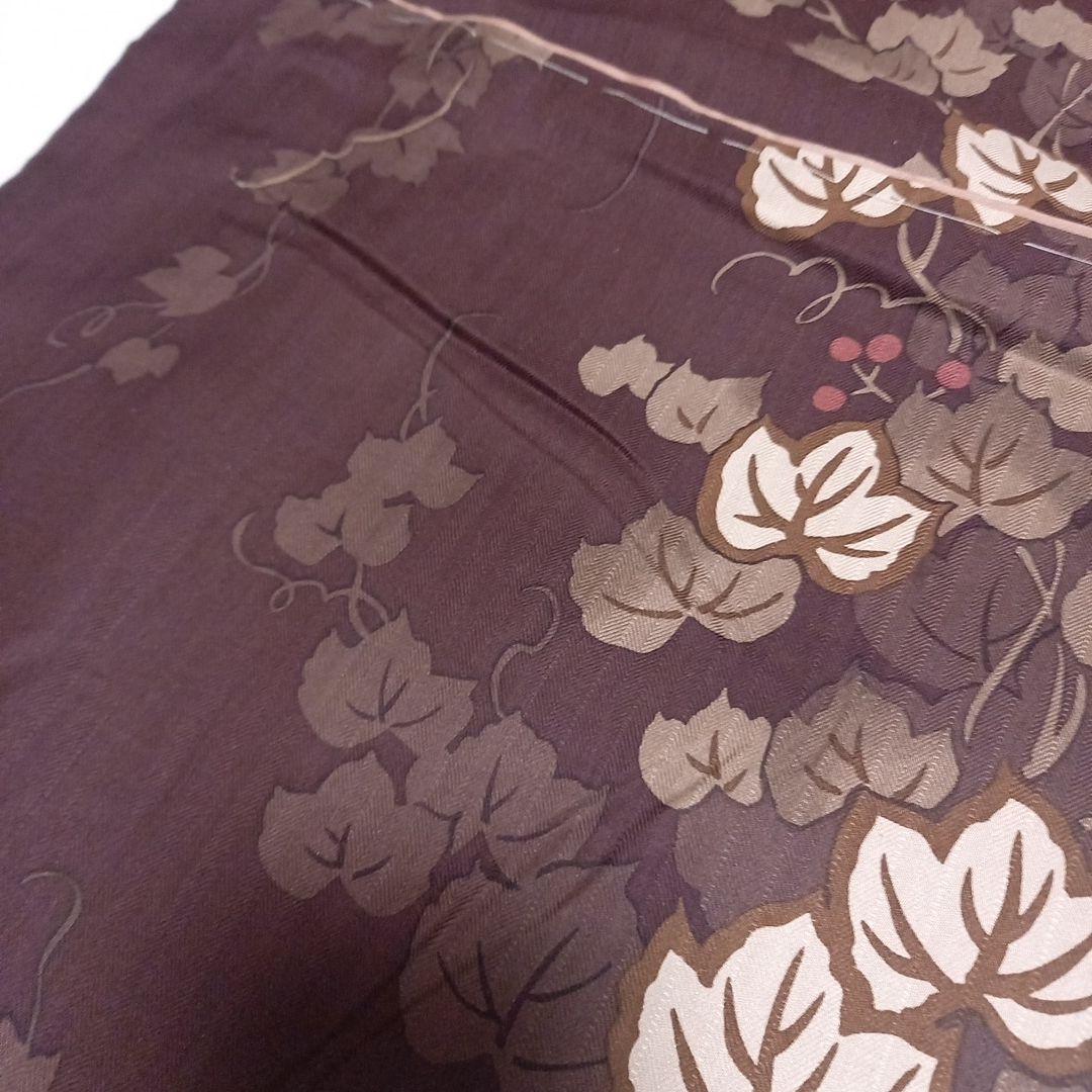 【未使用】WAKKA の うきうき小紋 渋い紫 葡萄葉模様 正絹 未使用