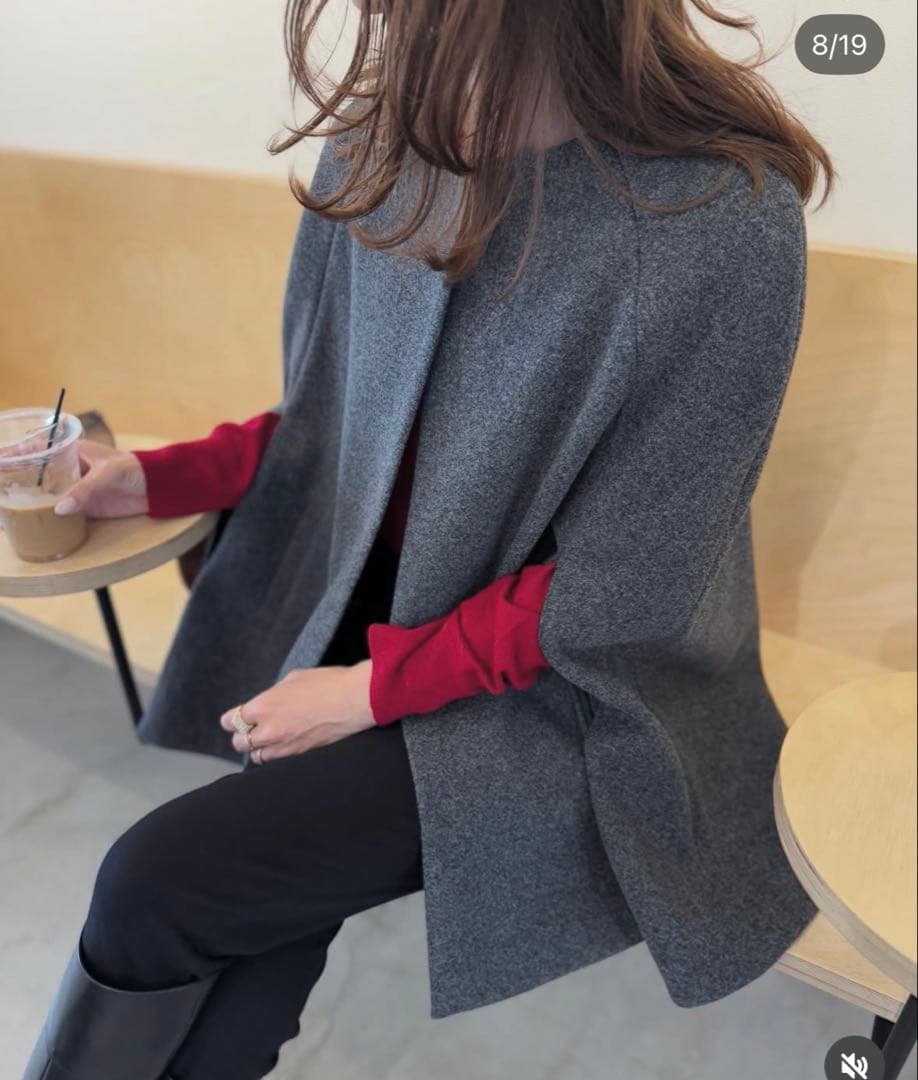 新品【インターファクトリー】ノーカラーケープコート グレー ポンチョ