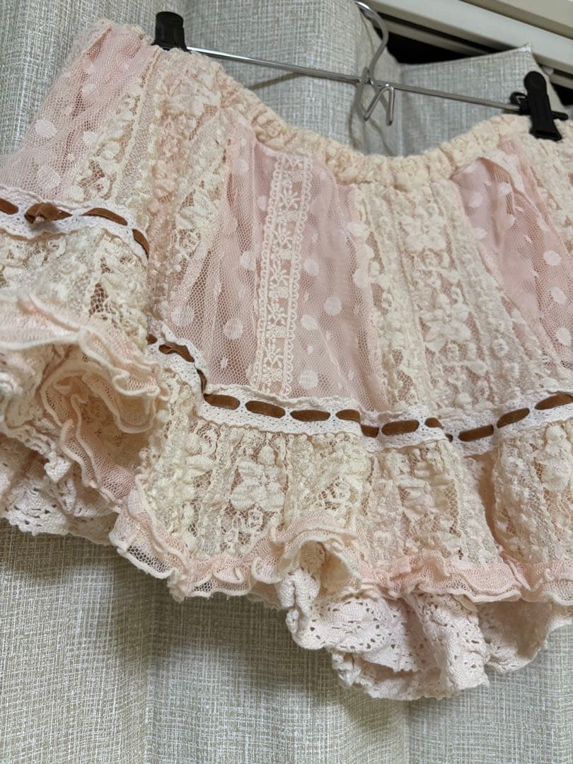 LIZLISA ピンク 総レース スカパン ドット柄