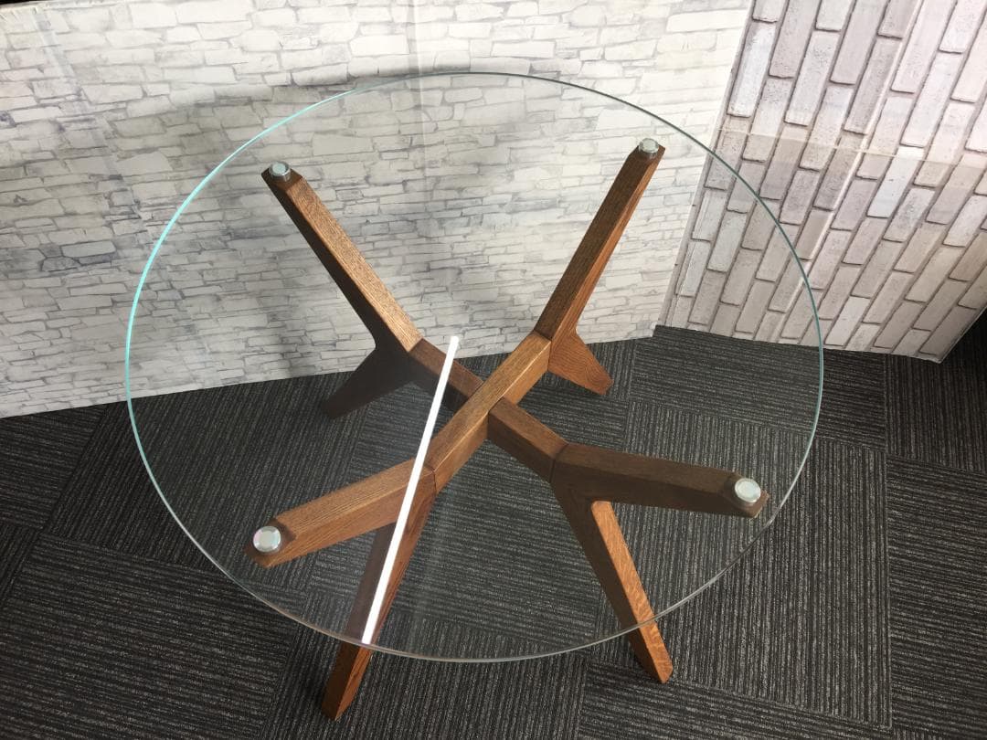 ☆引取限定☆カナデモノ カフェテーブル ガラス 75cm オーク無垢材