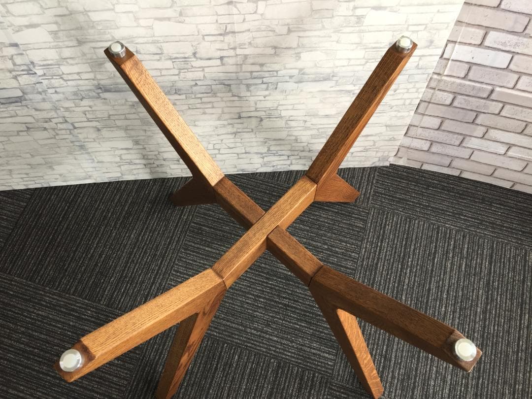 ☆引取限定☆カナデモノ カフェテーブル ガラス 75cm オーク無垢材