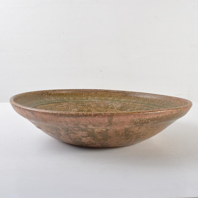 中国　耀州窯青磁　刻魚藻文盤　皿　C　R6199F