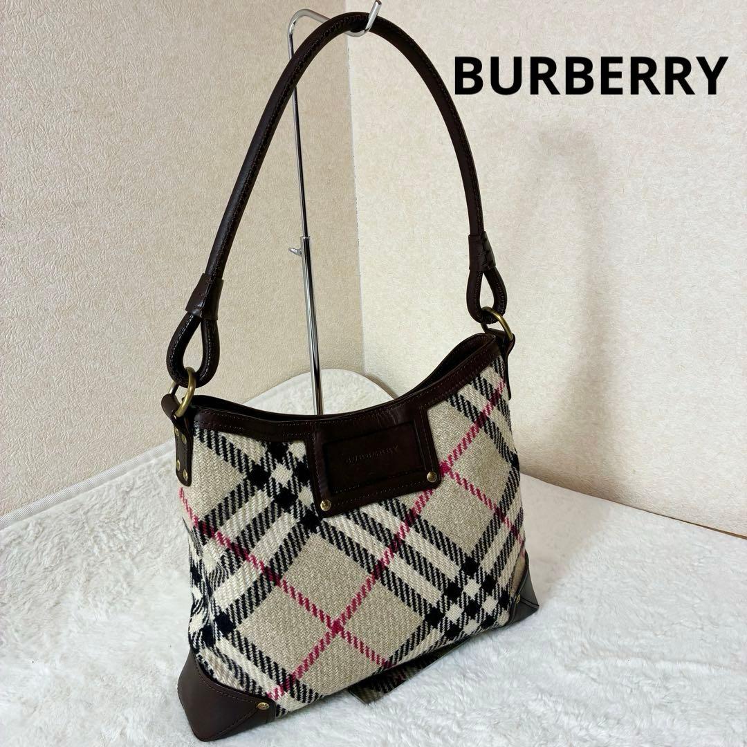 バーバリー ワンショルダーバッグ メガチェック レザー ウール ゴールド金具