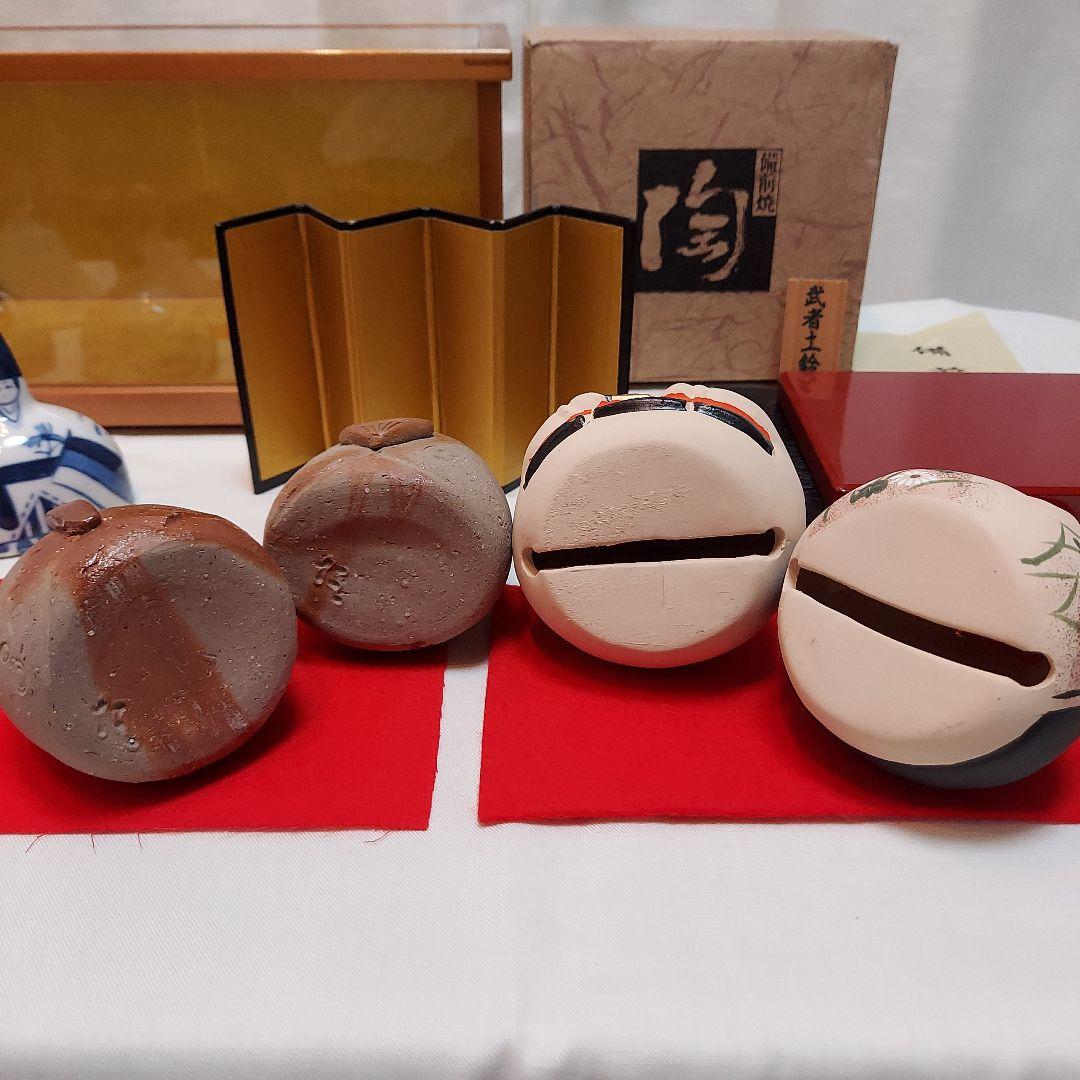 雛人形　砥部焼きよし窯　備前焼　手びねり　土鈴　姫だるま　ガラスケース　まとめ売