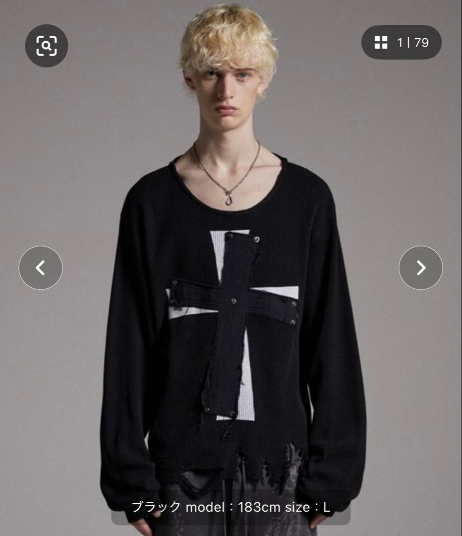 【GRANCY】クロスパッチダメージサーマルロンT ブラック