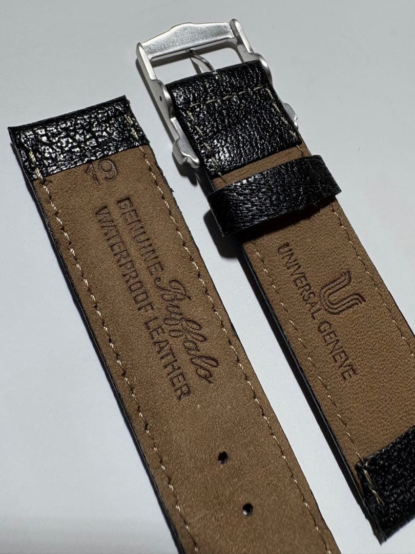 デッドストック【ユニバーサル・ジュネーブ】純正尾錠付 水牛革ベルト 19mm