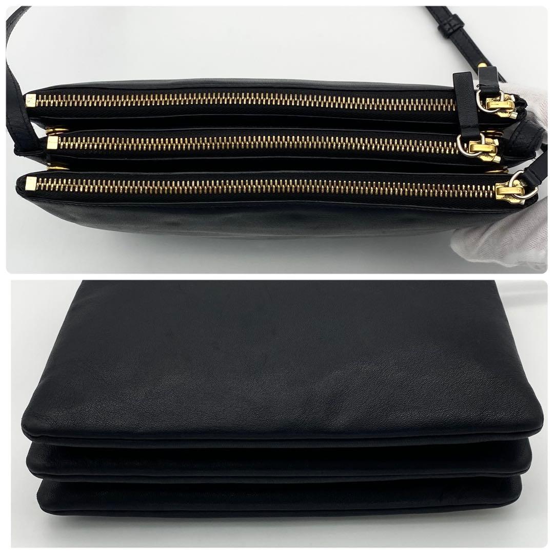 CELINE ショルダーバッグ　トリオ　ラージ　レザー　ネイビー