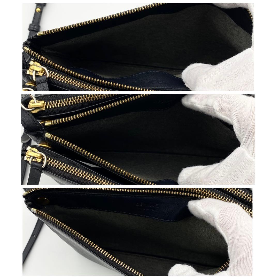 CELINE ショルダーバッグ　トリオ　ラージ　レザー　ネイビー
