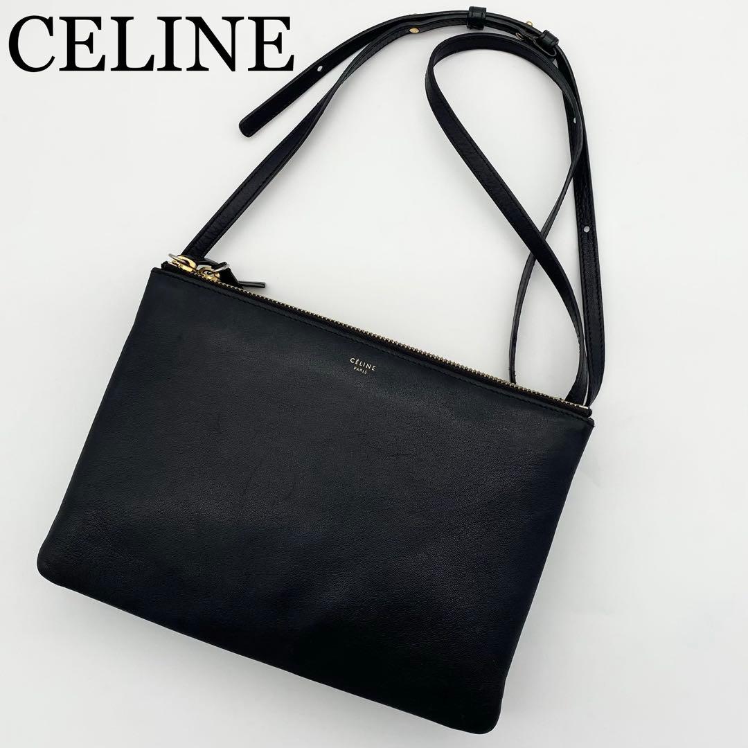 CELINE ショルダーバッグ　トリオ　ラージ　レザー　ネイビー