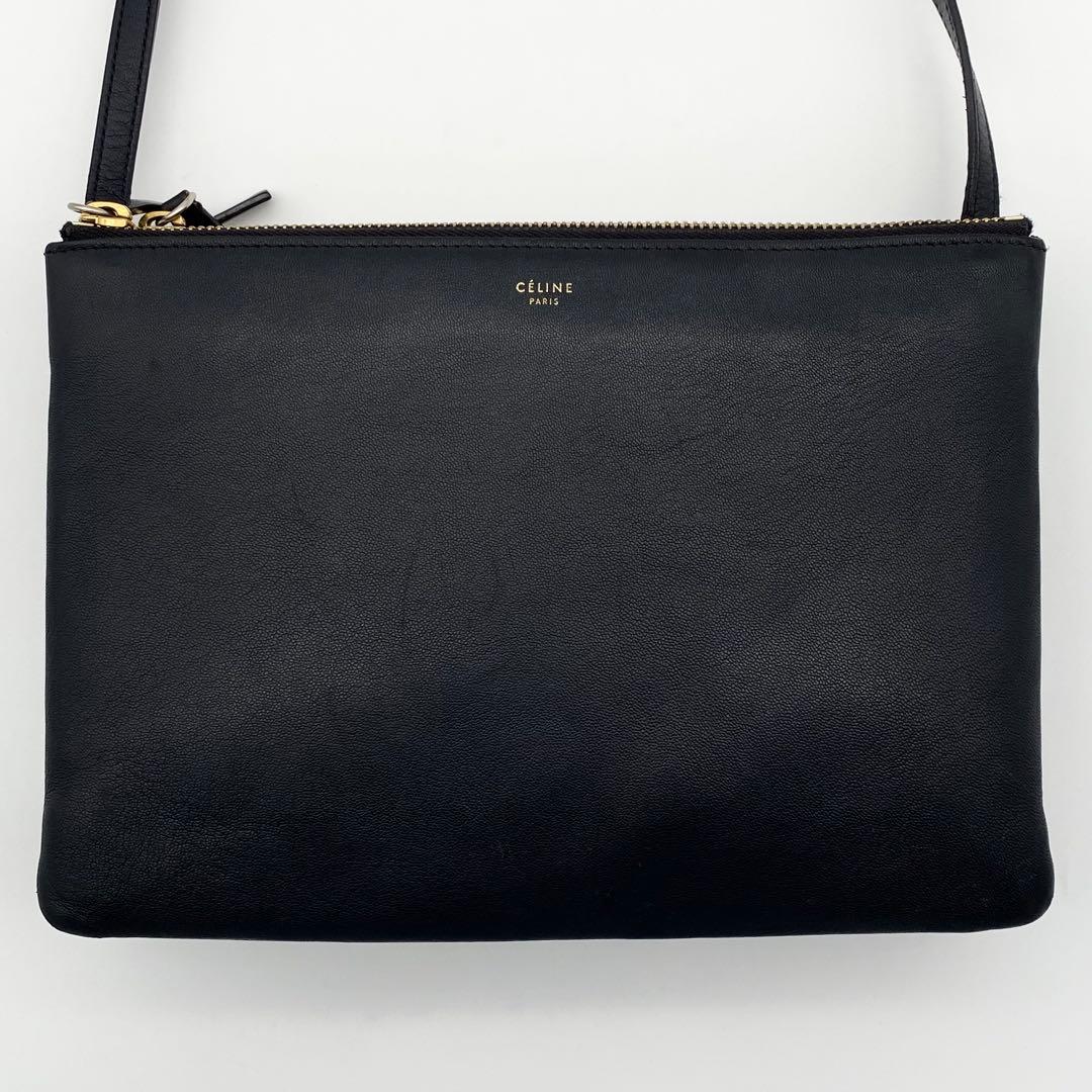 CELINE ショルダーバッグ　トリオ　ラージ　レザー　ネイビー