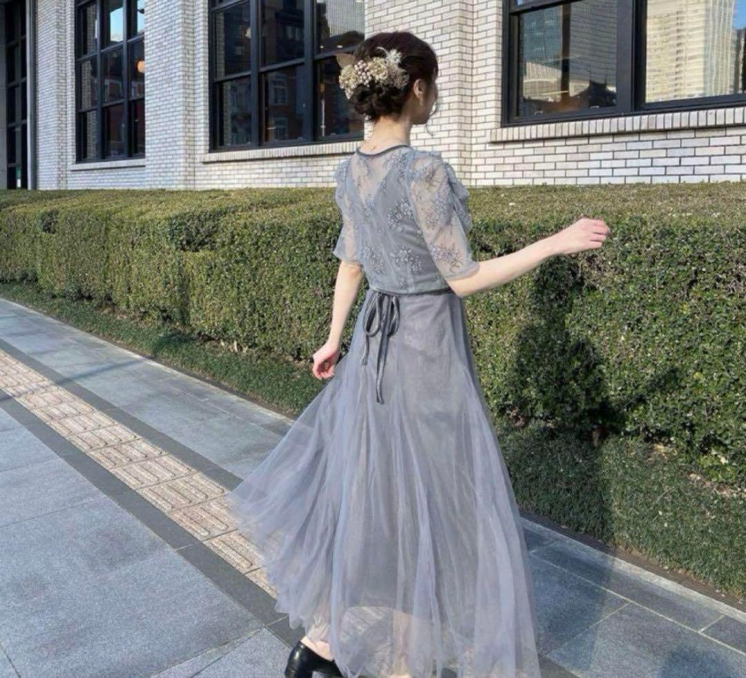 RiLi フラワーレースロングワンピース　ドレス　オケージョン　結婚式　披露宴