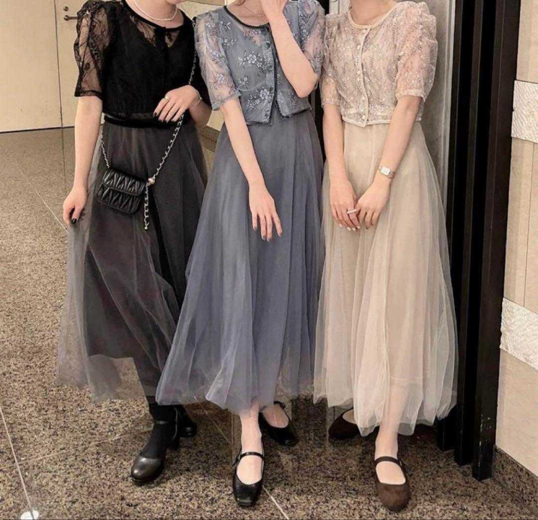 RiLi フラワーレースロングワンピース　ドレス　オケージョン　結婚式　披露宴