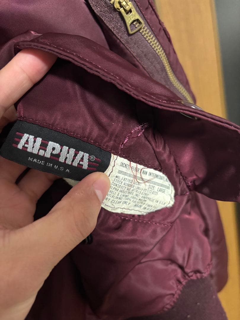 アルファ　USA製バーガンディ MA-1 フライトジャケット　90s エルサイズ