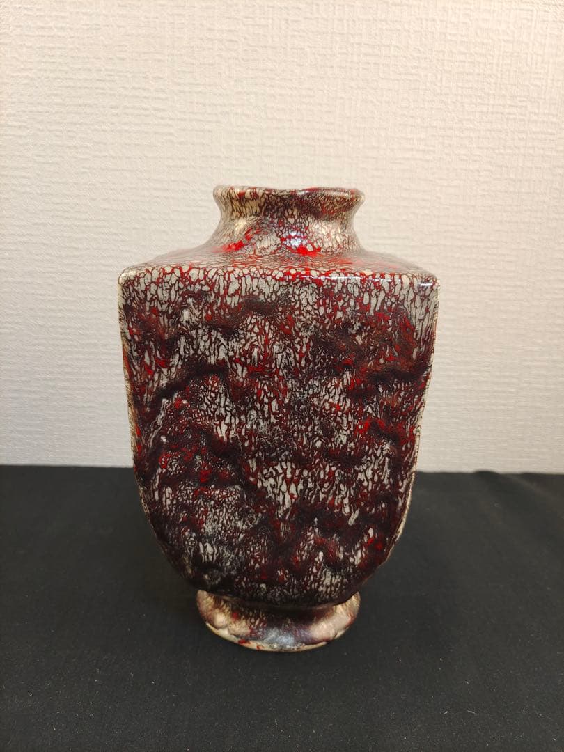 箕面焼　松田箕山　四方花瓶　花器　花生　茶道　茶道具　陶芸　 古美術品　共箱