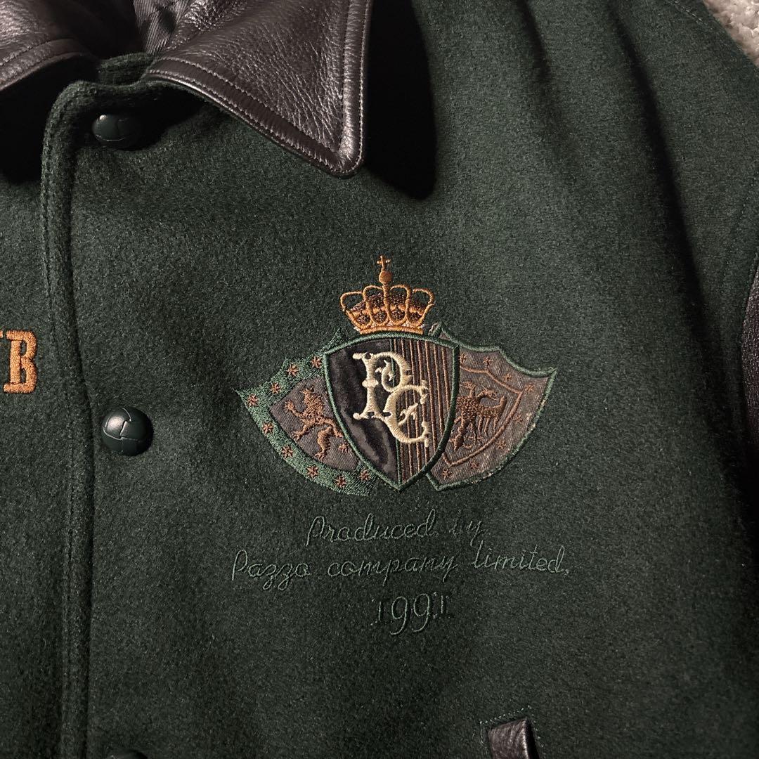 パッゾ　PAZZO スタジャン　レザー　両面刺繍　グリーン　ユニセックス　古着