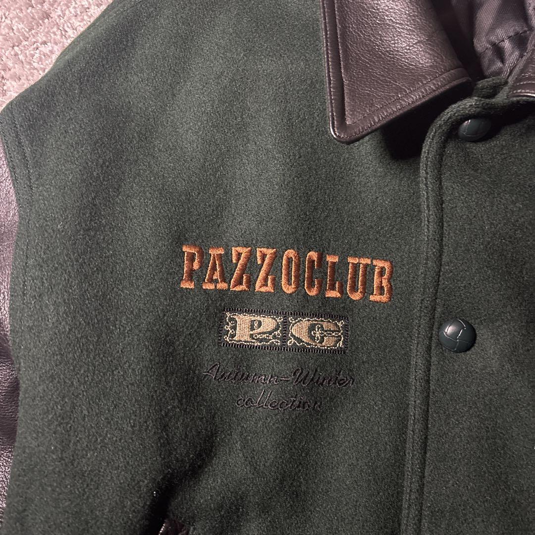 パッゾ　PAZZO スタジャン　レザー　両面刺繍　グリーン　ユニセックス　古着