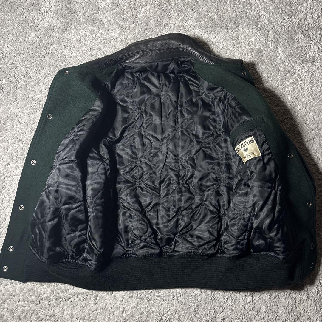 パッゾ　PAZZO スタジャン　レザー　両面刺繍　グリーン　ユニセックス　古着