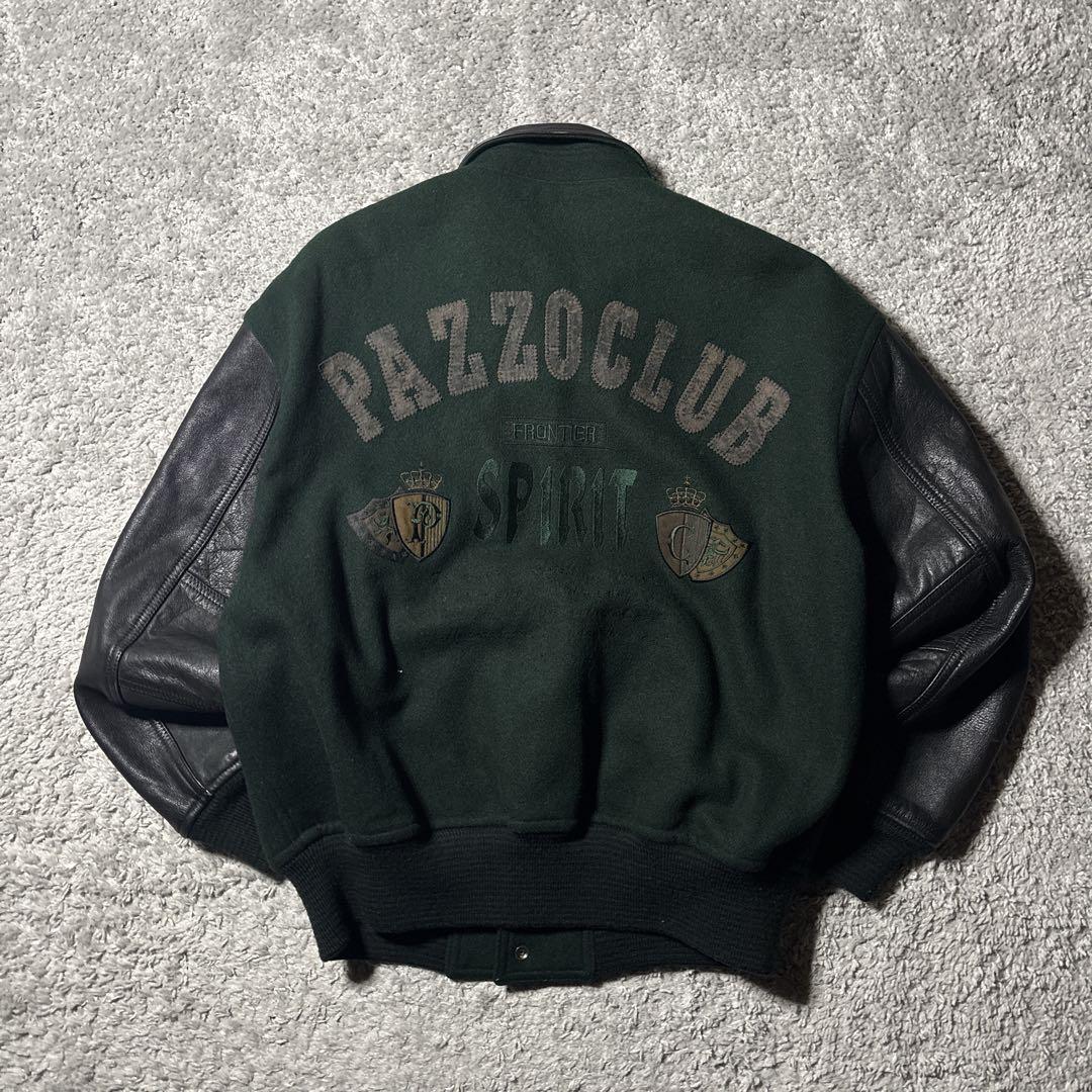 パッゾ　PAZZO スタジャン　レザー　両面刺繍　グリーン　ユニセックス　古着