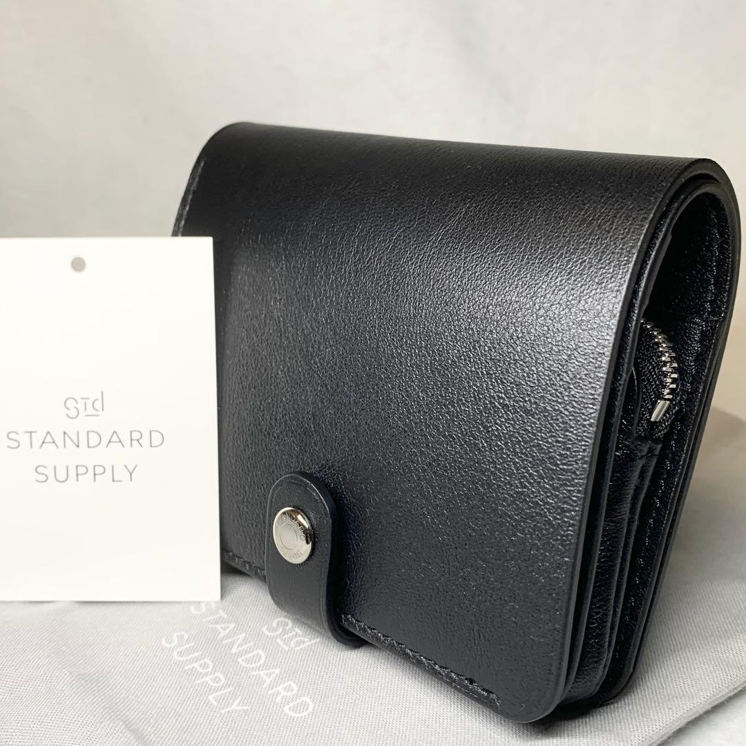 新品未使用 日本製 スタンダードサプライ 折り財布 レザー ブラック 付属品つき