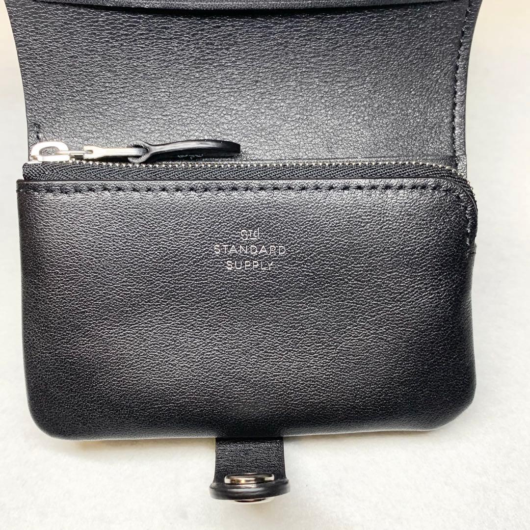 新品未使用 日本製 スタンダードサプライ 折り財布 レザー ブラック 付属品つき