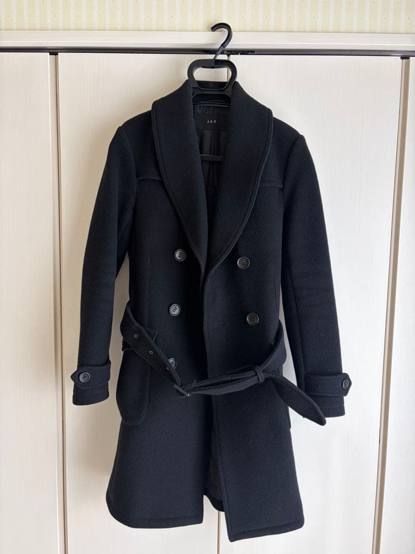 【美品】AKM ウールコート　ピーコート ブラック　S