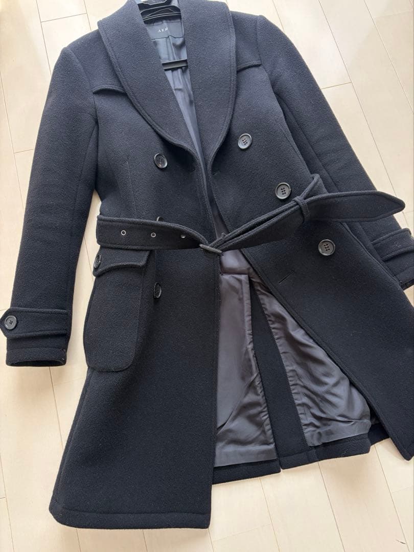 【美品】AKM ウールコート　ピーコート ブラック　S