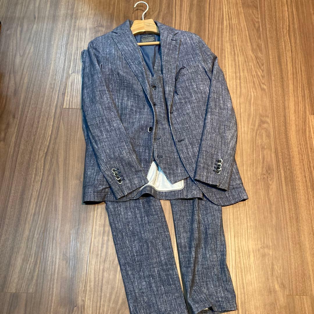 Circolo 春夏　サイズ42 ヘリンボーン柄　ネイビー 3ピース　ジャケット