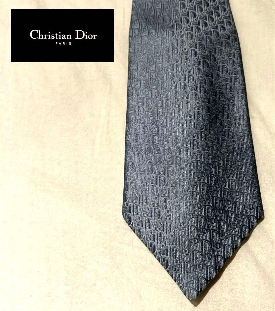 【美品】Christian Dior ディオール　ネクタイ　トロッター柄　グレー