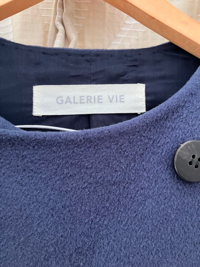 GALERIE VIE ネイビー ウールダブルフェイス　ノーカラーコート　36