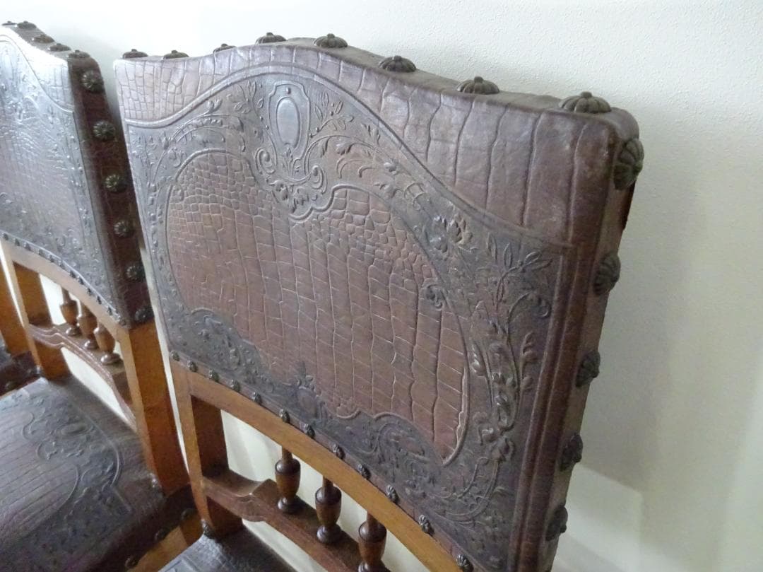 フランス　アンティーク　ダイニングチェア　レザーチェア　4脚セット　1脚づつも可