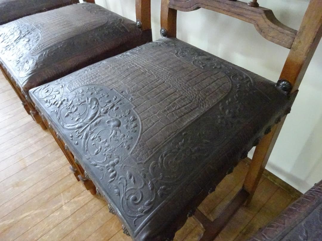 フランス　アンティーク　ダイニングチェア　レザーチェア　4脚セット　1脚づつも可