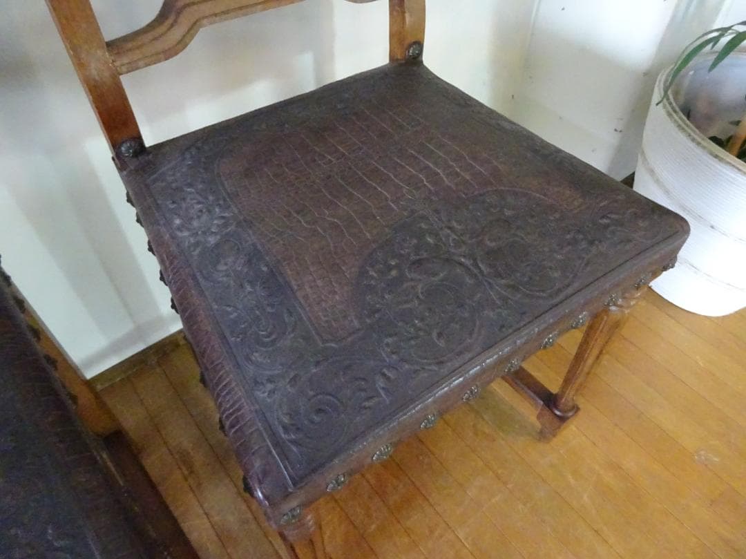 フランス　アンティーク　ダイニングチェア　レザーチェア　4脚セット　1脚づつも可