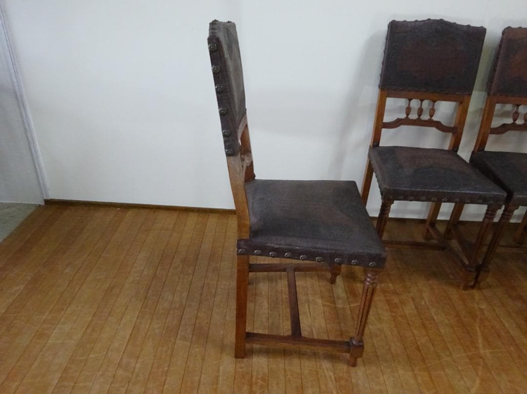 フランス　アンティーク　ダイニングチェア　レザーチェア　4脚セット　1脚づつも可